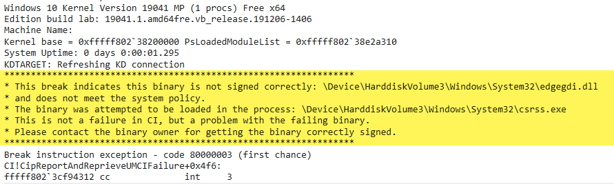 Figure 2 - Code Integrity violation