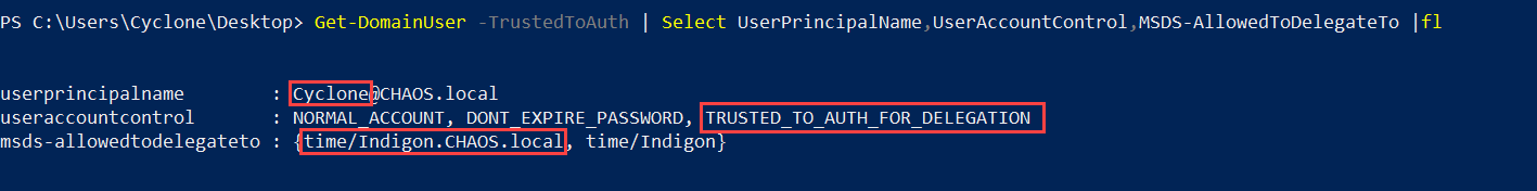 Finding accounts configured for Constrained Delegation